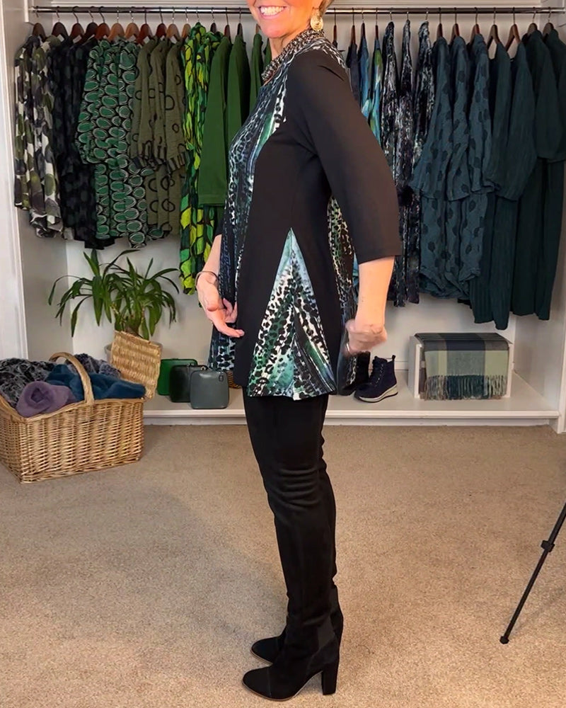 T-shirt afslappet rundhalset leopardprint farveblok