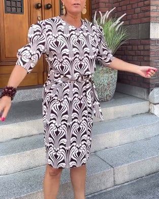 Kjole Rund Hals Talje Trykt