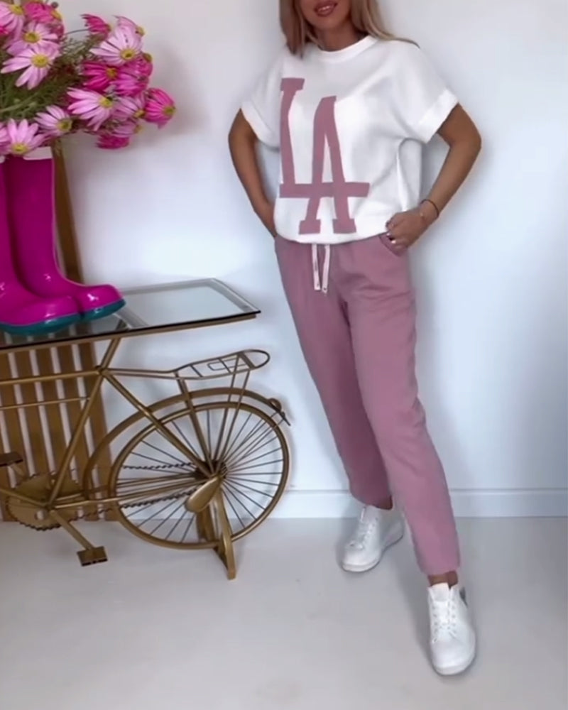 Sæt Casual Letter Print Sports