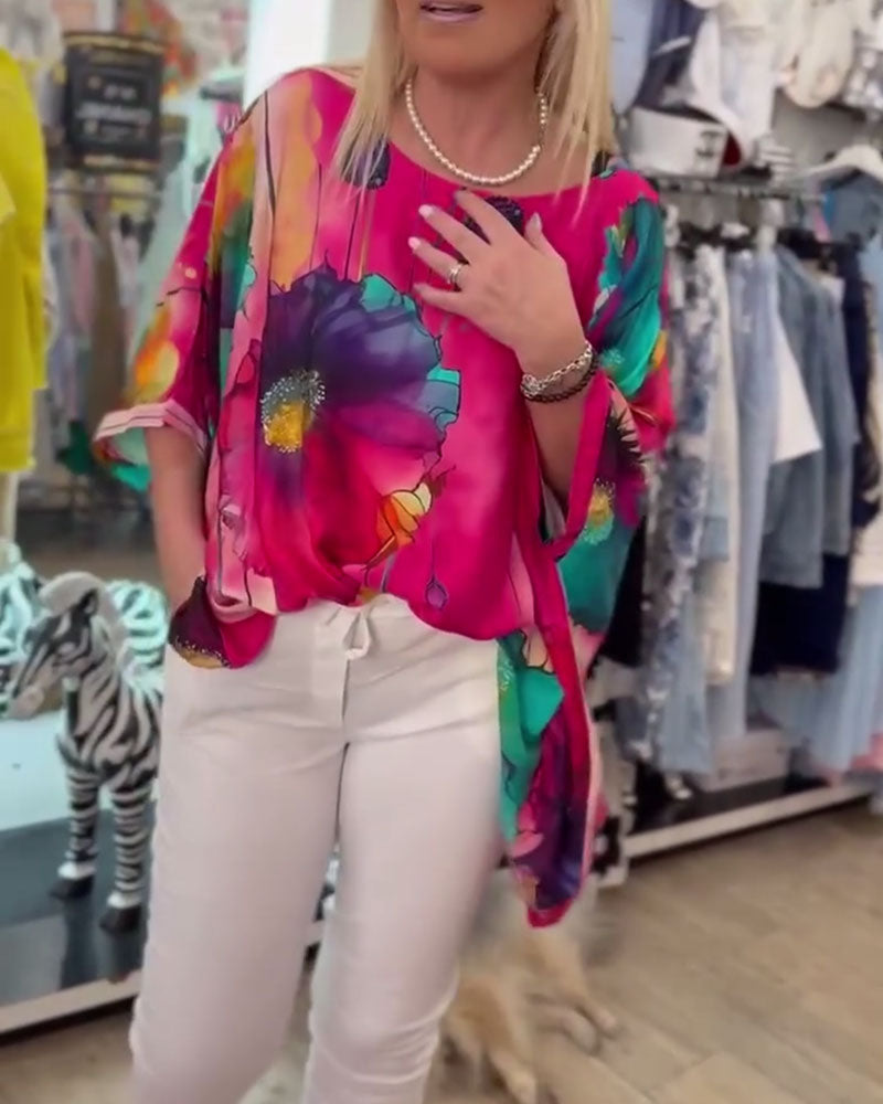 Bluse Flagermusærme Halværme Print