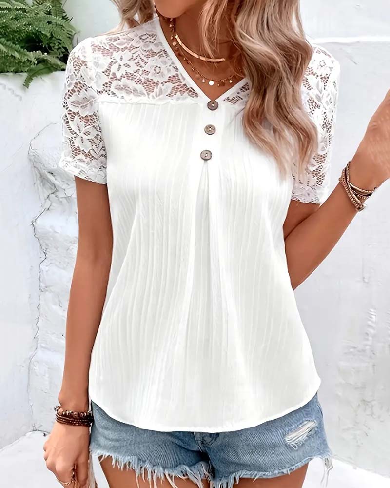 Bluse V-Hals Ensfarvet Blonde Syning
