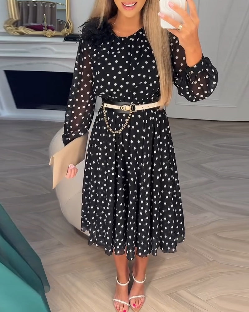 Kjole Pletprint Langærmet Tætsiddende