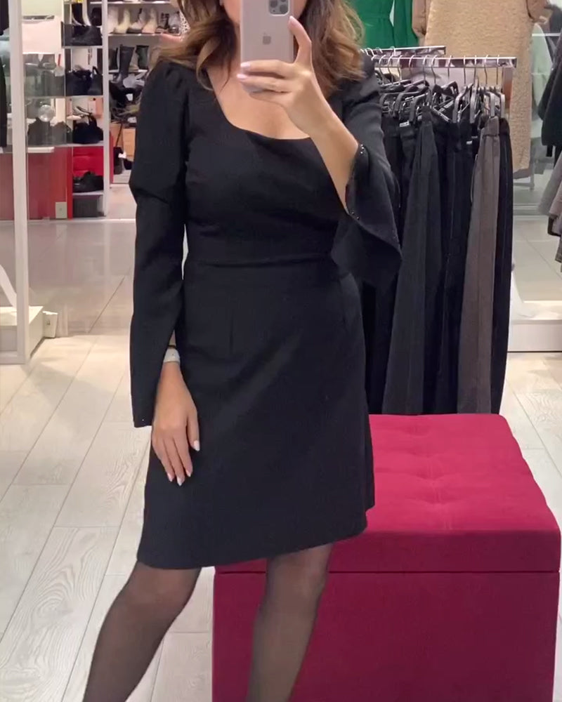 Kjole Firkantet Hals Løs Udsvingende Ærme Med Splits