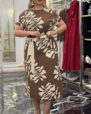 Kjole Rund Hals Bladtryk