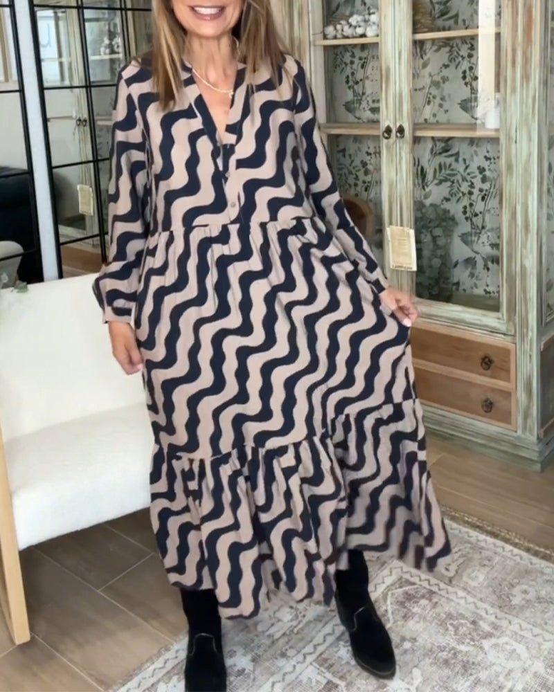 Printet lang løs kjole