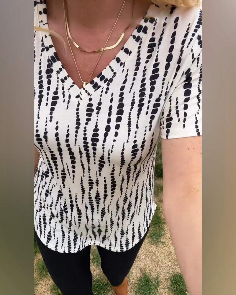 T-Shirt Trykt Kortærmet V-Udskæring