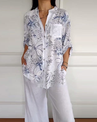 Skjorte Ståkrave Trykt Lomme