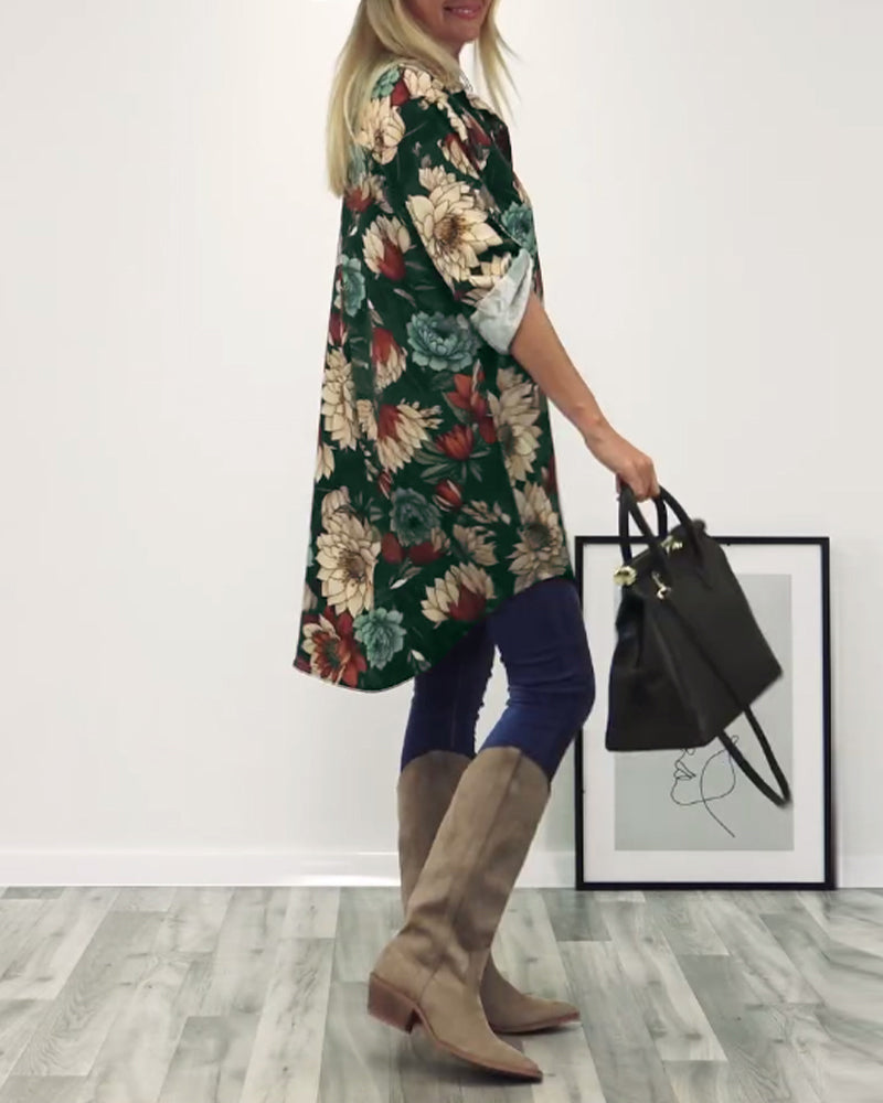 Revers patchworkskjorte med leopardprint