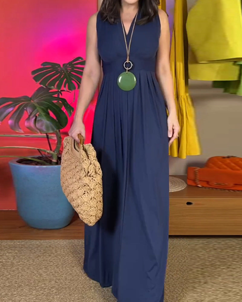 Elegant slank lang kjole uden ærmer