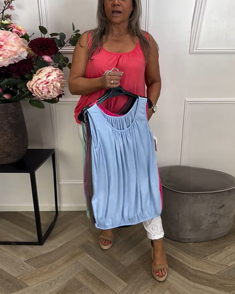 Top Uden Ærmer Ensfarvet Plisseret