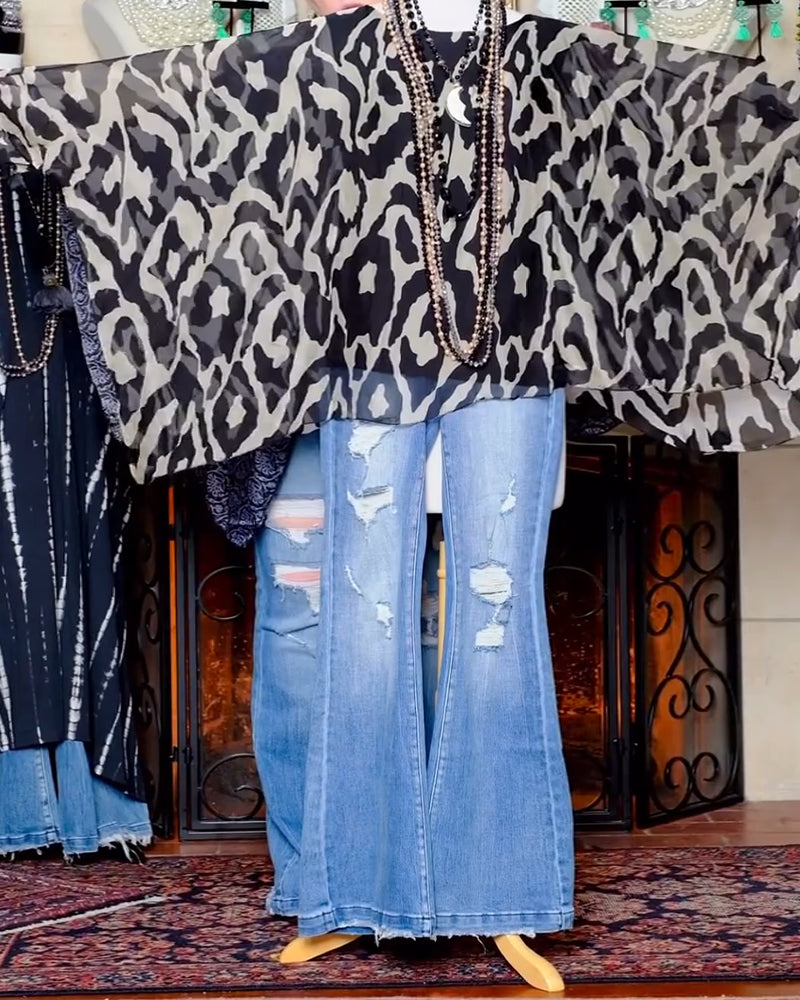 Bluse Flagermusærme Tryk Langærmet