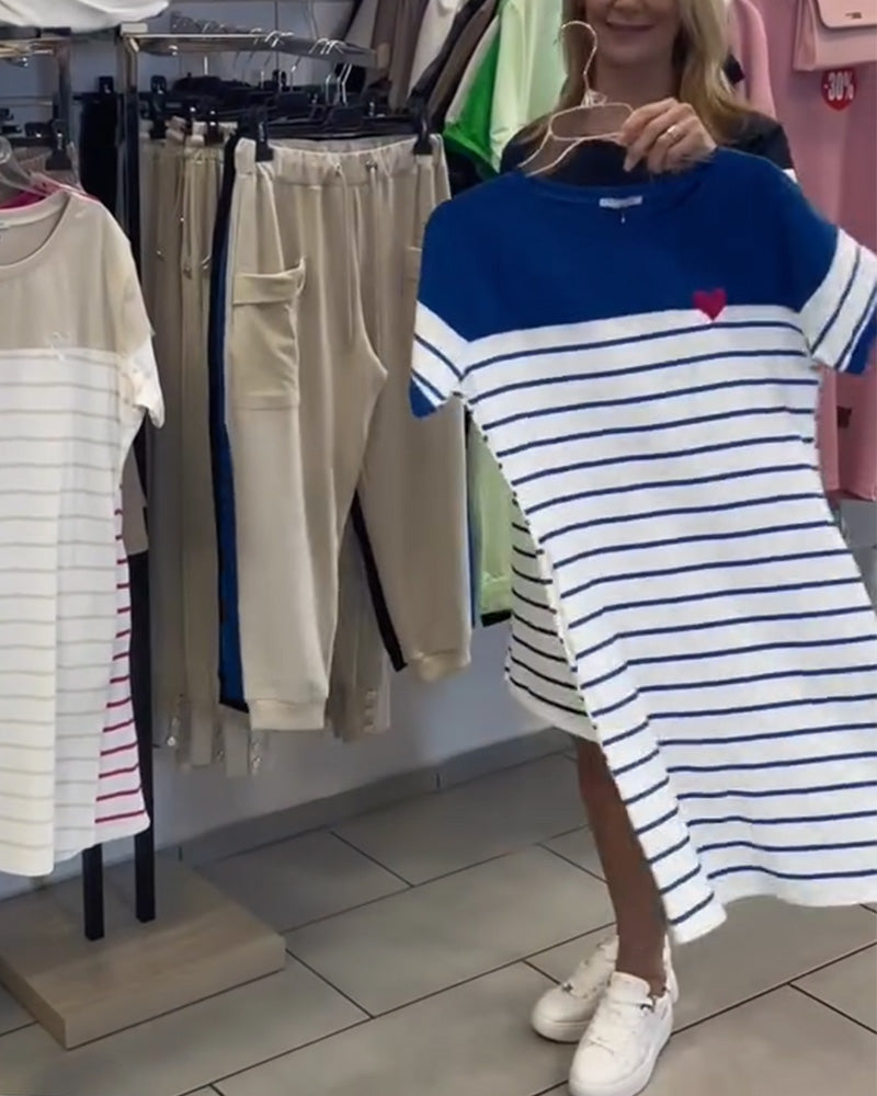 Kjole Rundhals Casual Stribet