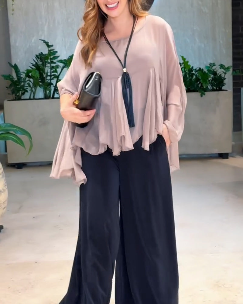 Bluse Med Elegant Ensfarvet Look