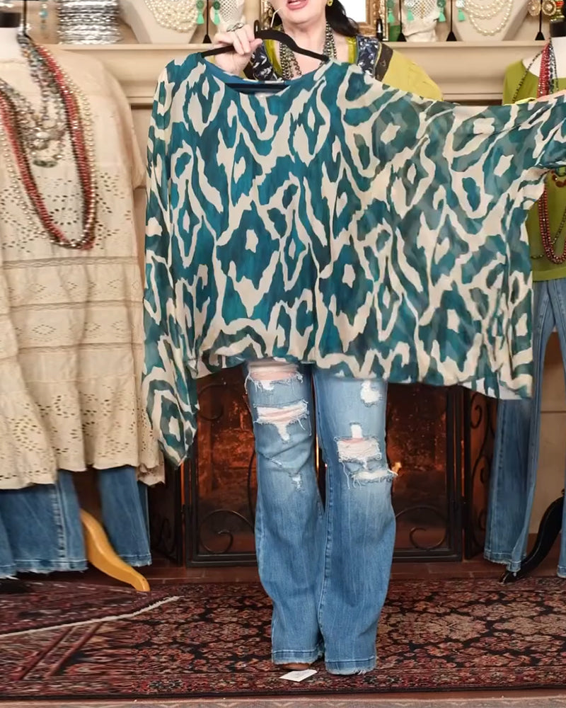 Bluse Flagermusærme Tryk Langærmet