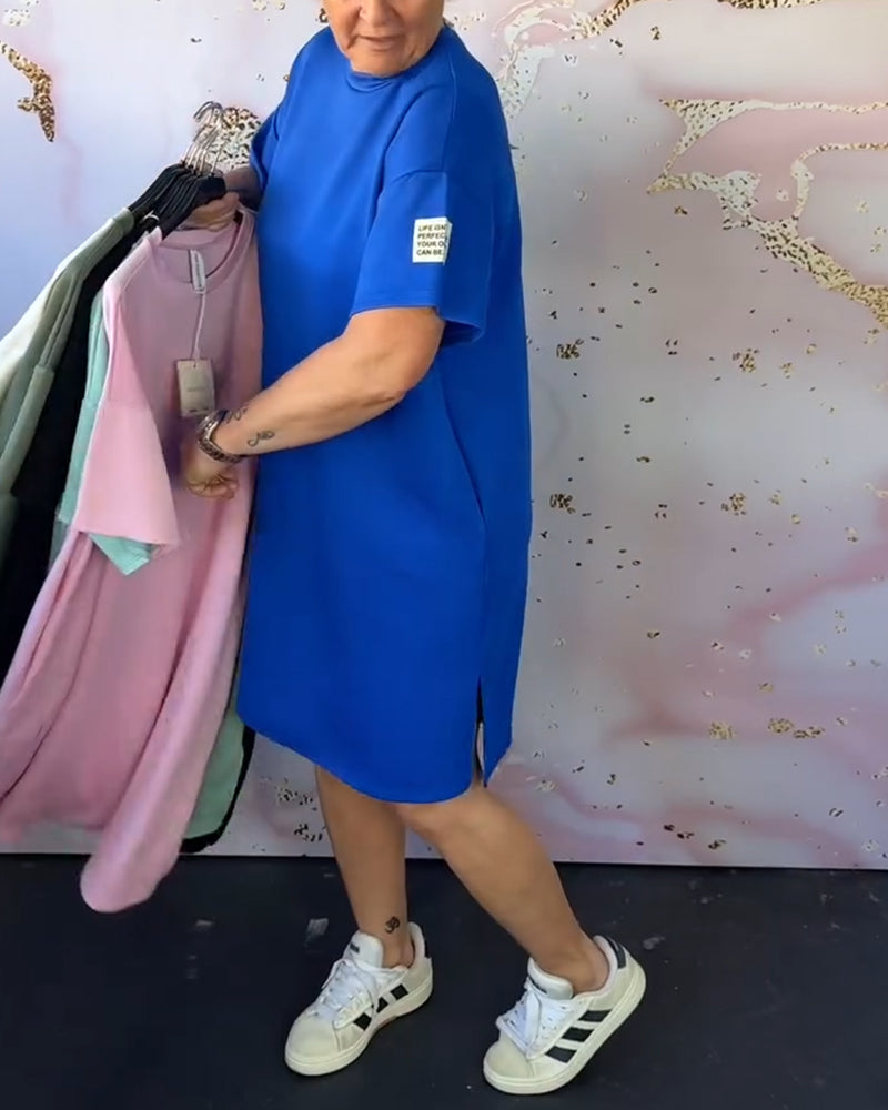 Kjole Rund Hals Casual Korte Ærmer Enkel