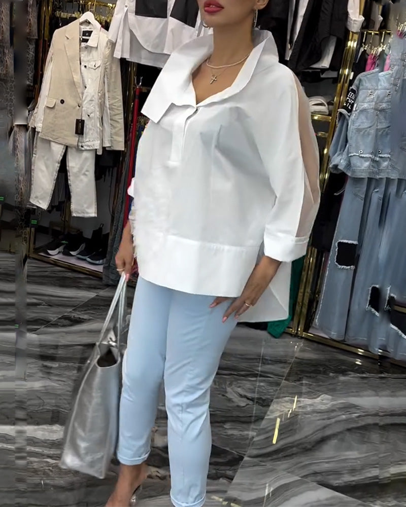 Blomsterbluse med lapel og blondepanel