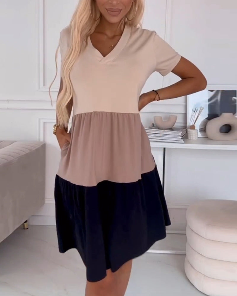 Farveblokmønstret kortærmet kjole