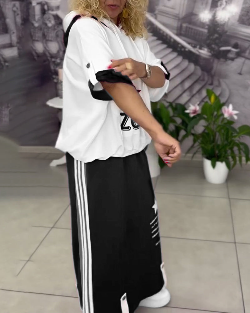 Sæt Med Hætte Snøre Printet Nederdel