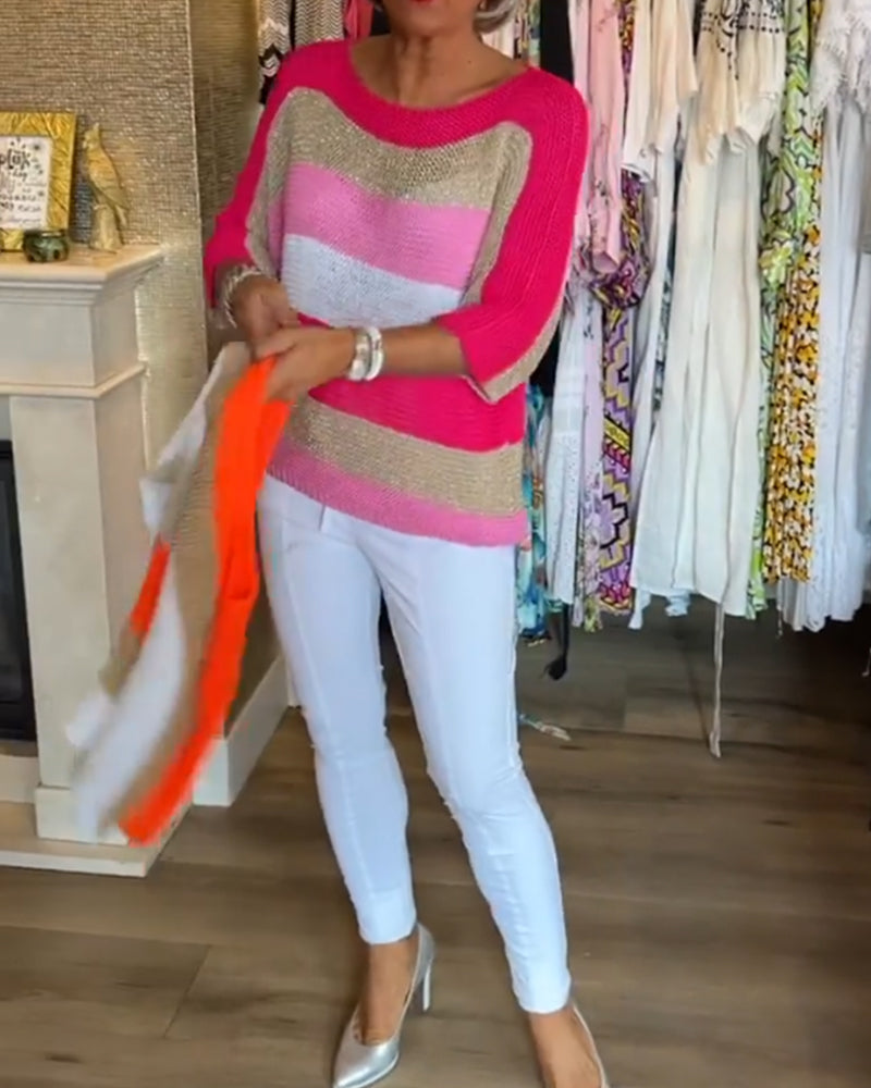 Farvebloktrøje med rund hals