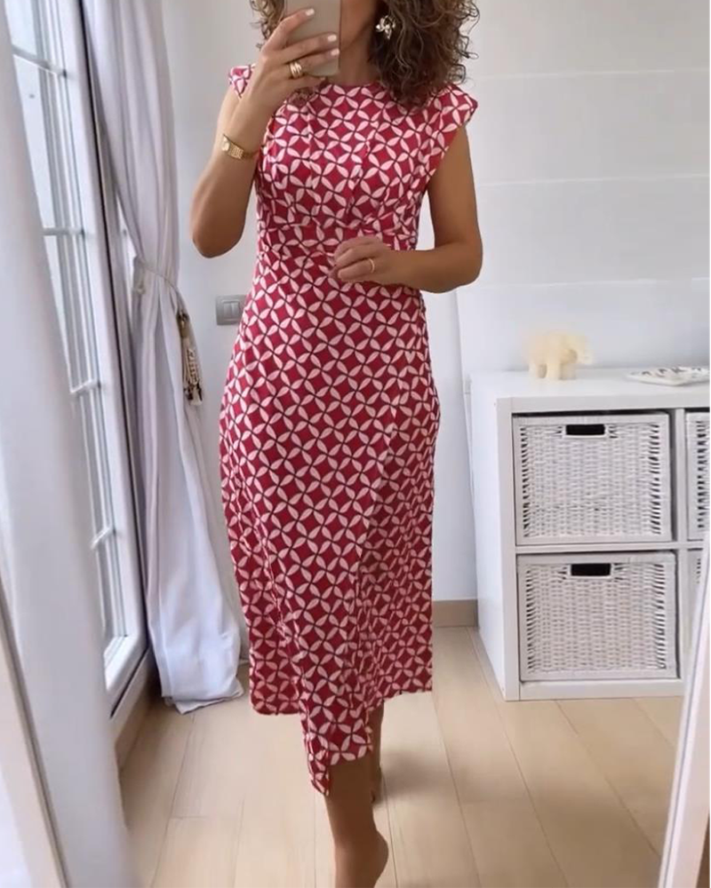 Elegant geometrisk mønstret kjole uden ærmer