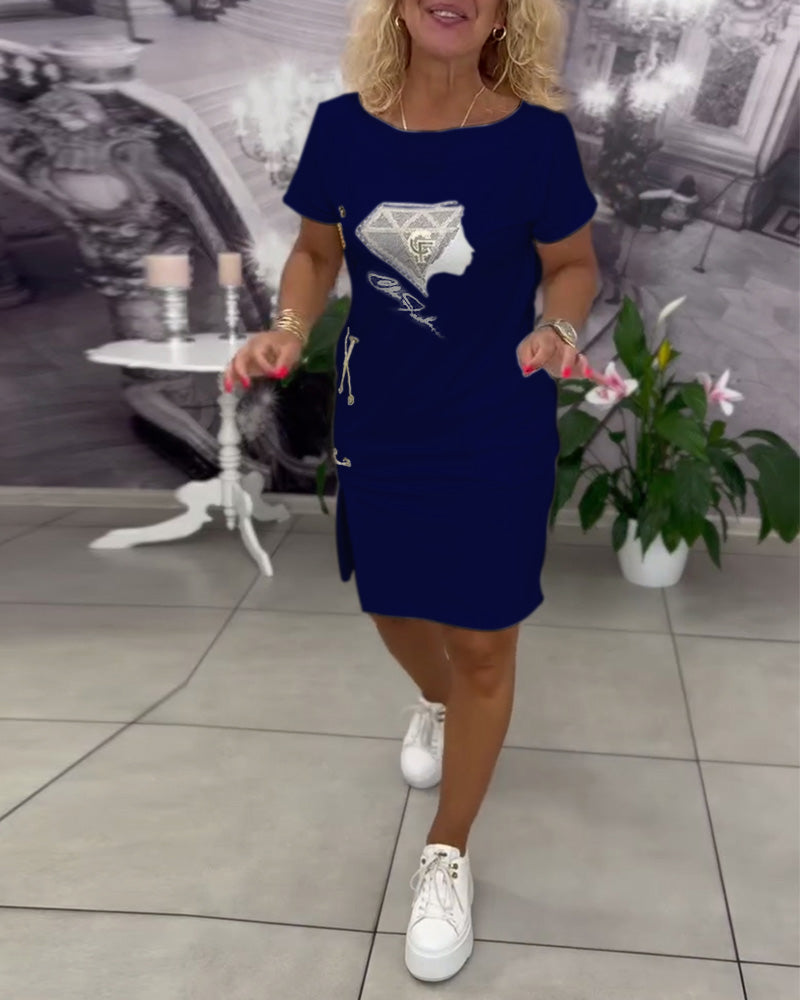 Kjole Printet Tætsiddende Slids