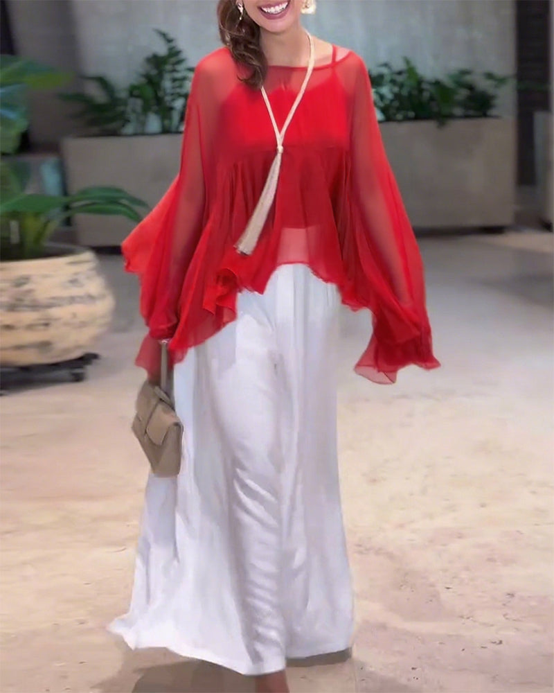 Bluse Med Elegant Ensfarvet Look