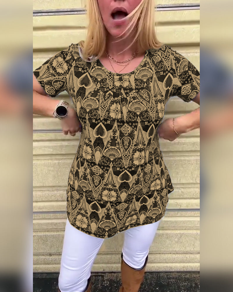 T-shirt med rund hals og print, afslappet retro-print