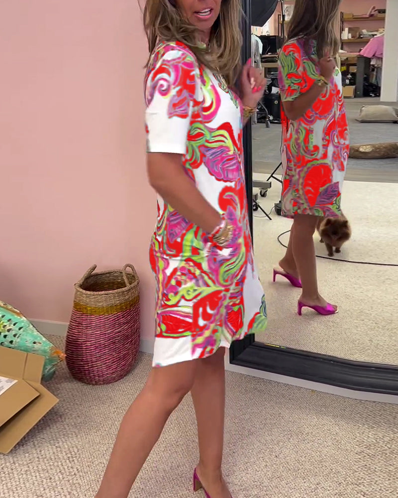 Shift kjole med print