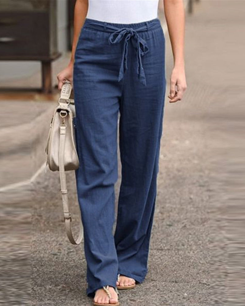 Bukser med lige ben og elastik i taljen