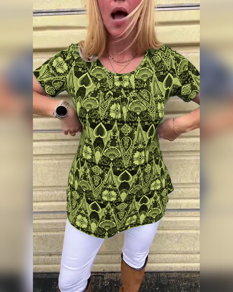 T-shirt med rund hals og print, afslappet retro-print