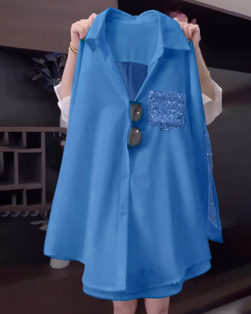 Revers-Paillet-Langærmet Bluse