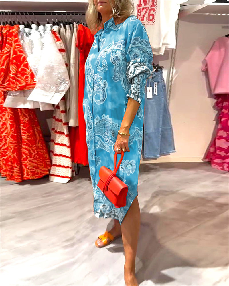 Kjole Ståkrave Lang Ærme Cashew Print