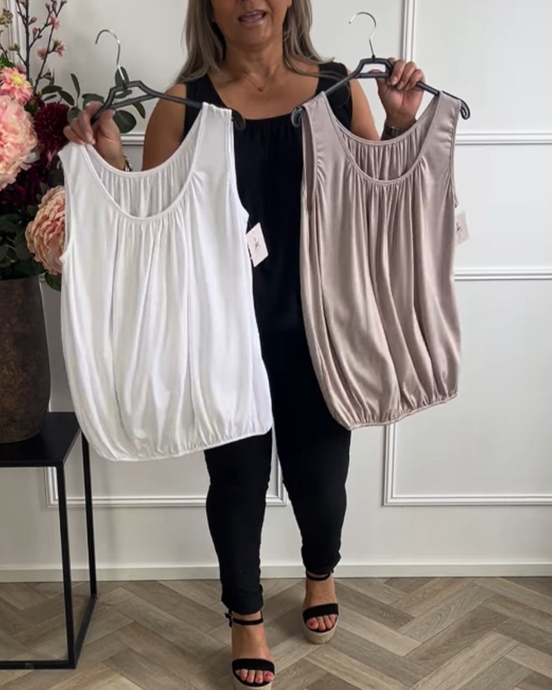 Top Uden Ærmer Ensfarvet Plisseret