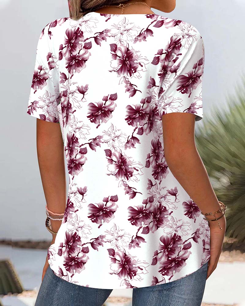 Bluse Blomstertryk Korte Ærmer