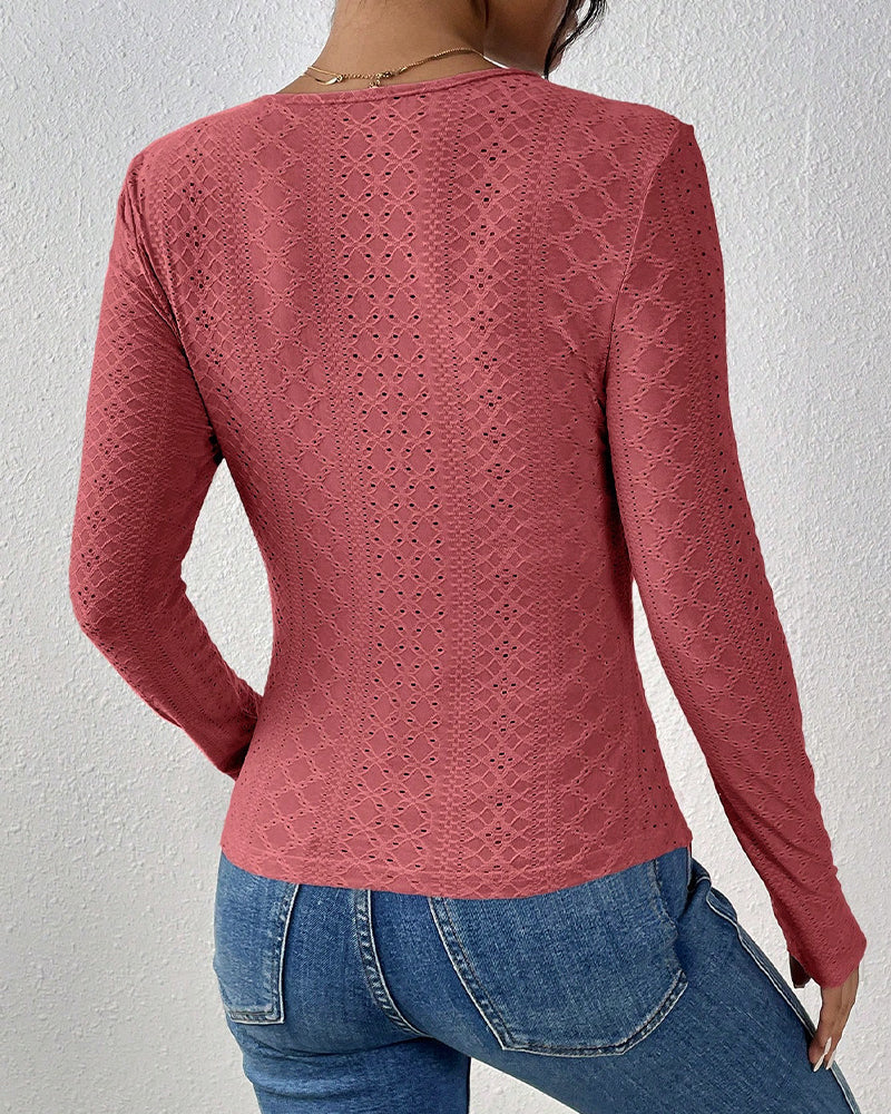 Langærmet Top V-Hals Spetspanel