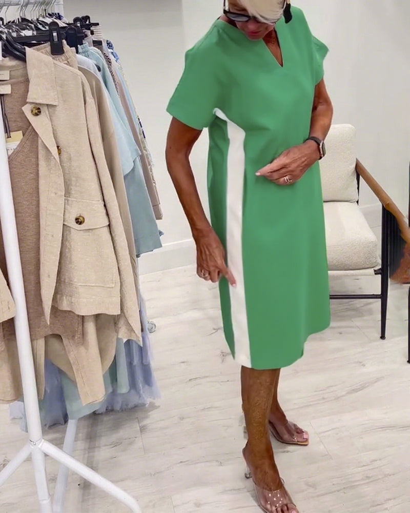 Kjole Kortærmet Kontrastfarve Lige