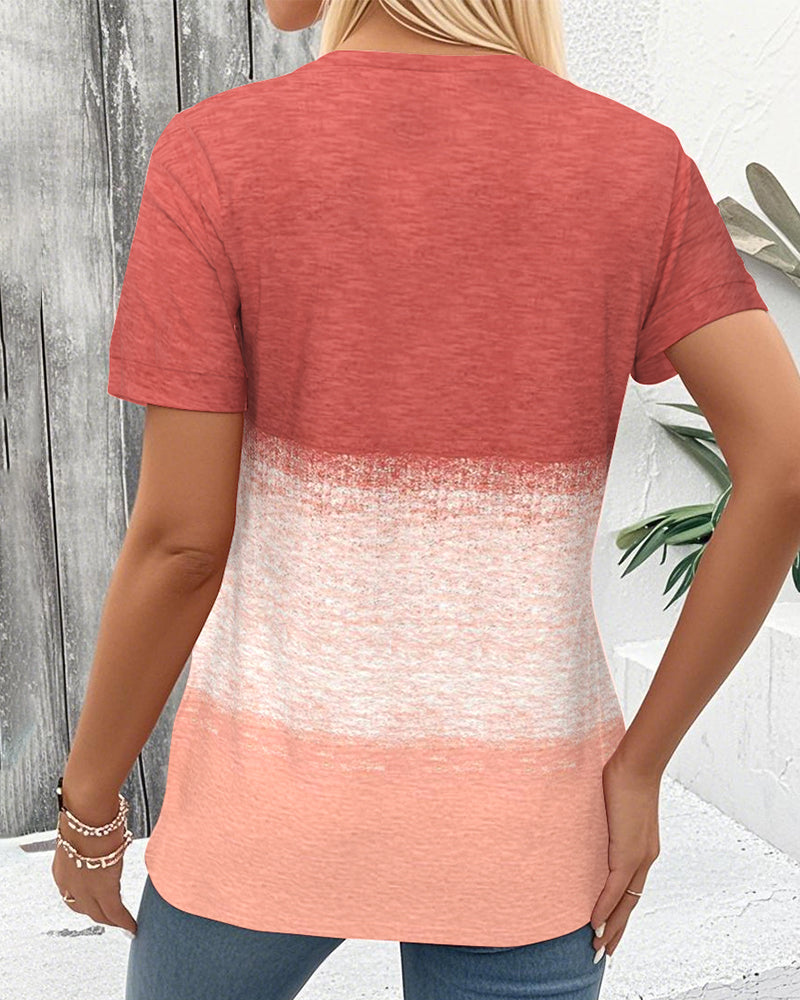 Bluse Rund hals Kontrast Kortærme