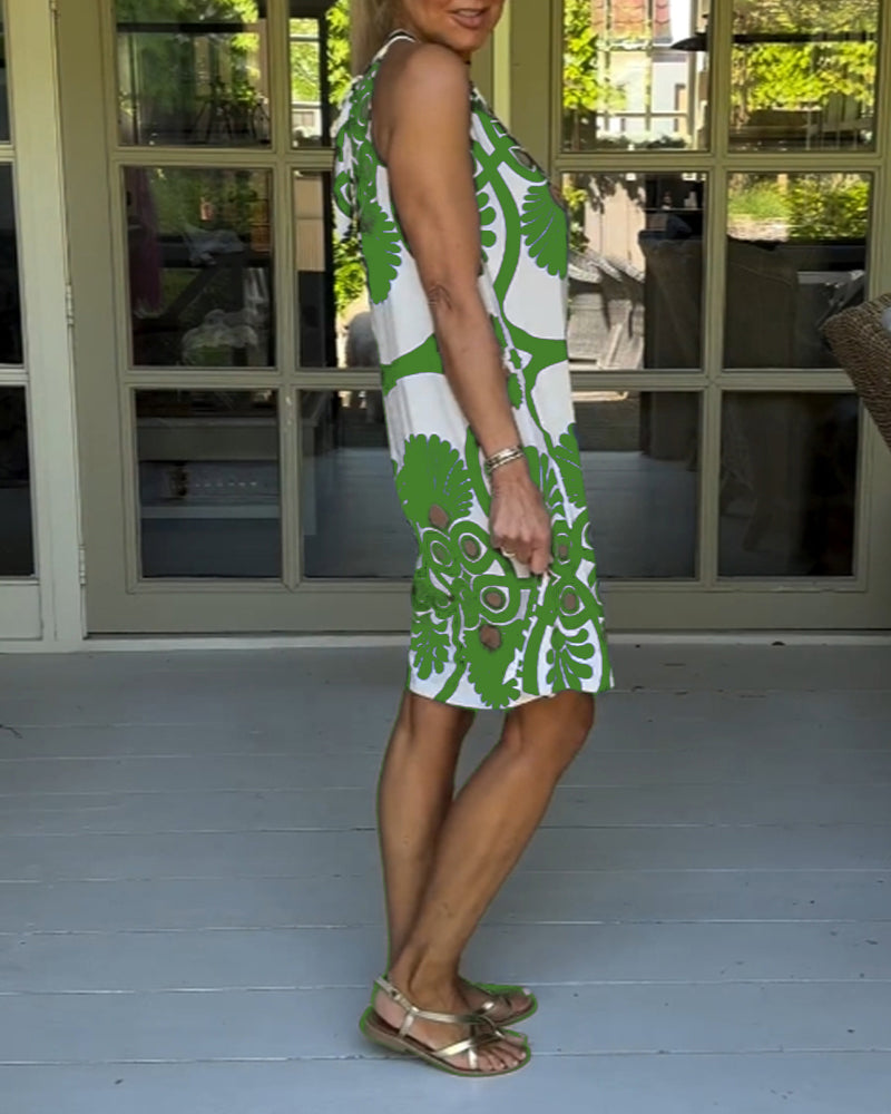 Kjole med halterneck og print