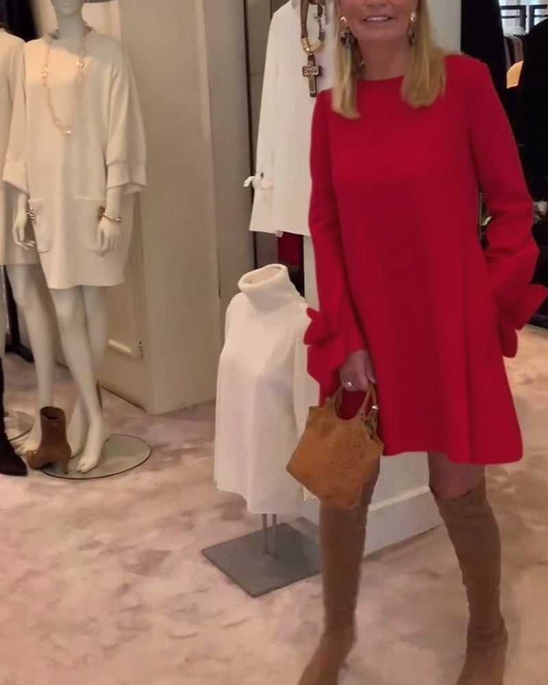 Kjole Modigt Rund Hals Sløjfe Ærme