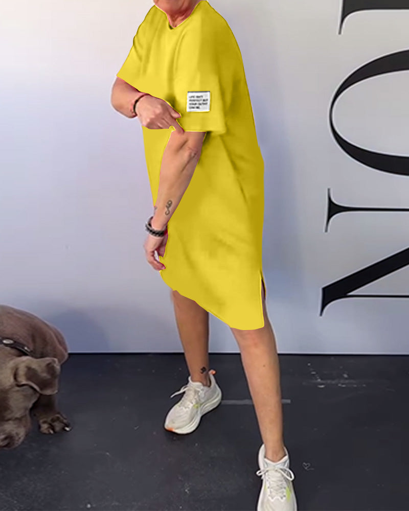 Kjole Rund Hals Casual Korte Ærmer Enkel