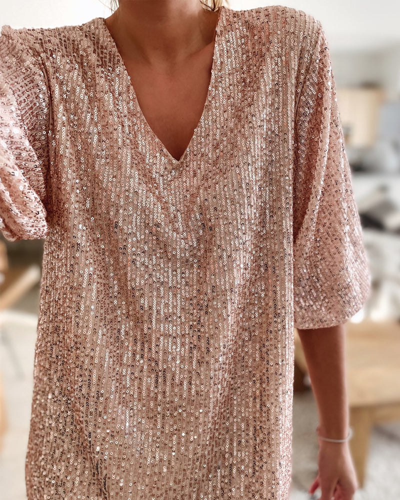 Sequin V-hals festkjole