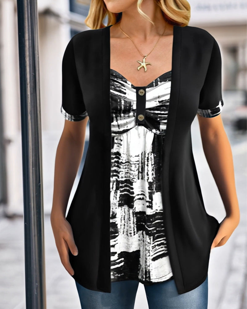 Bluse Trykt Falsk Todelt Uregelmæssig