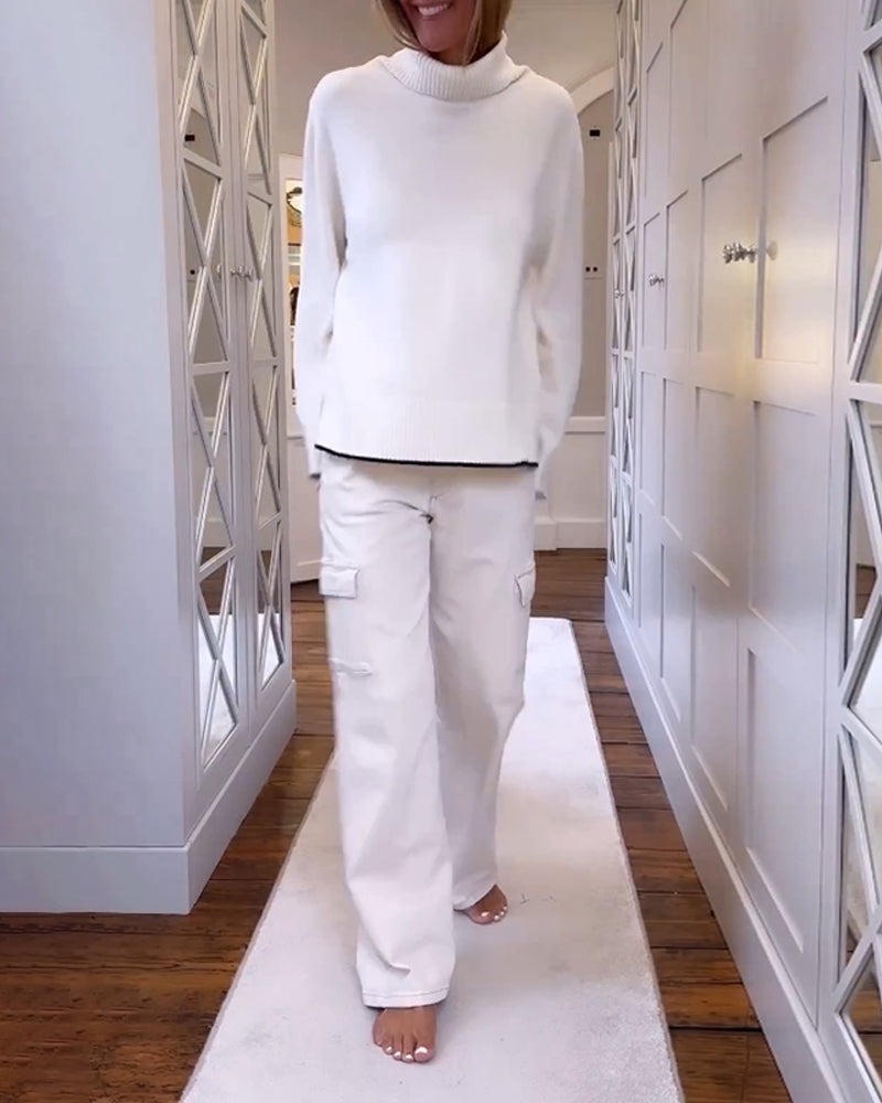 Pullover med høj hals og langærmet