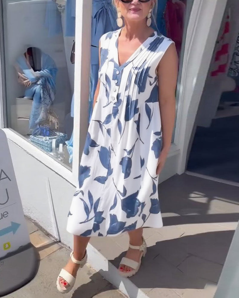 Kjole V-Hals Ærmeløs Trykt