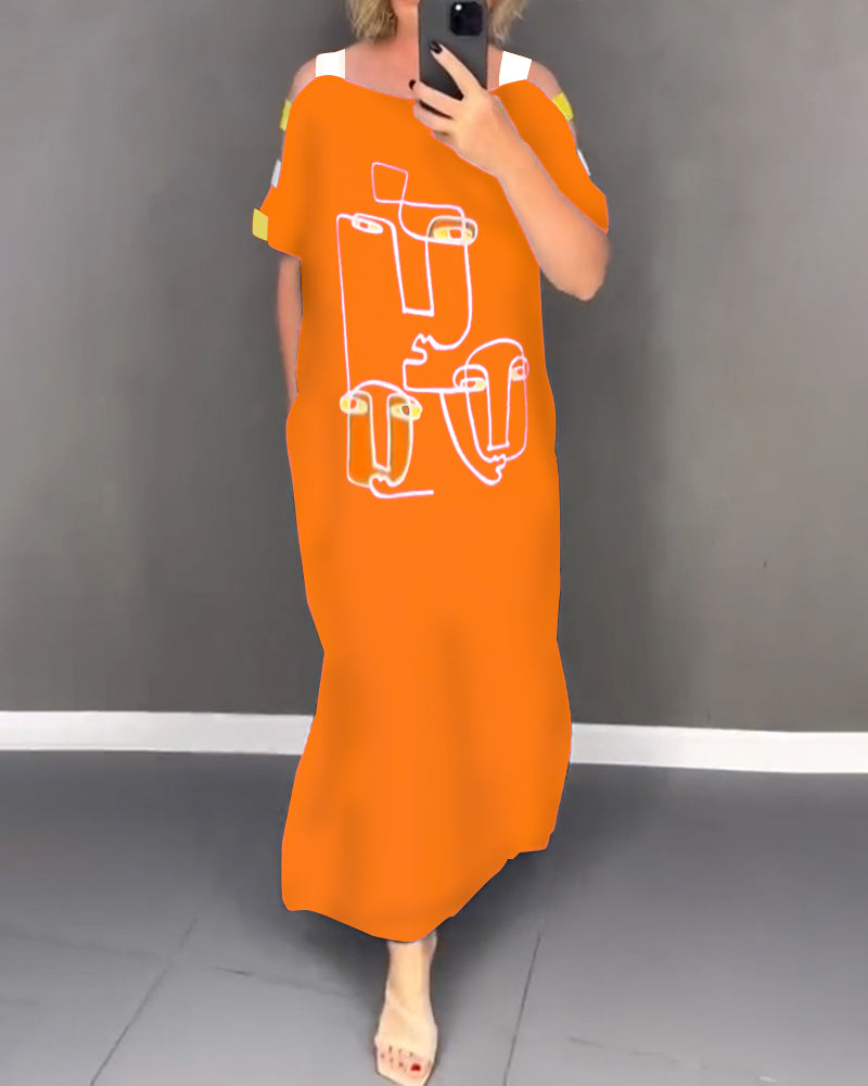 Kjole Kold Skulder Udhulning Print Slids