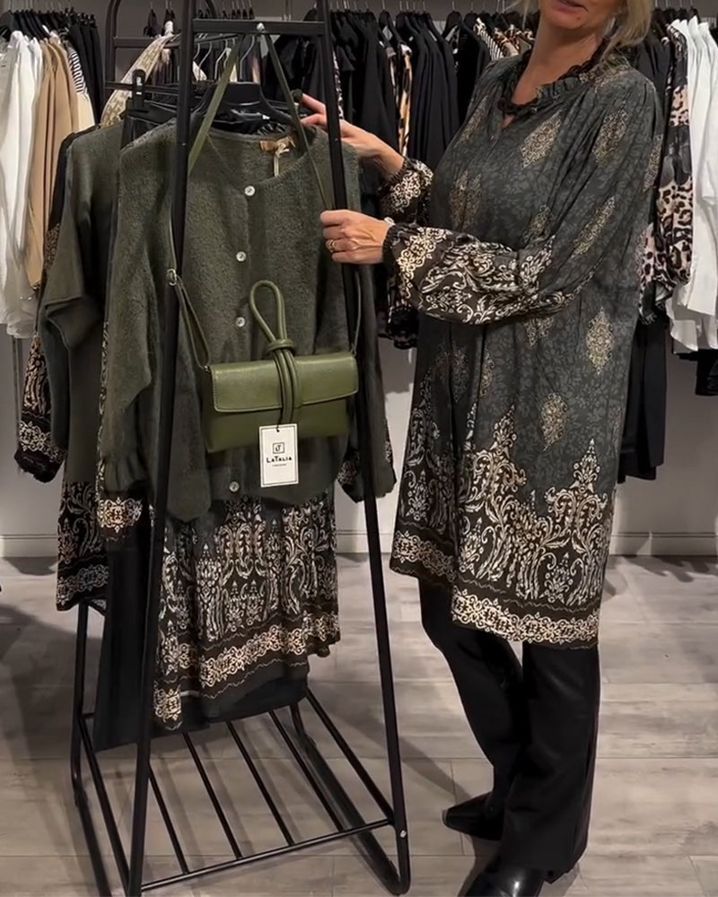 Revers-kjole med vintage-print med knapper