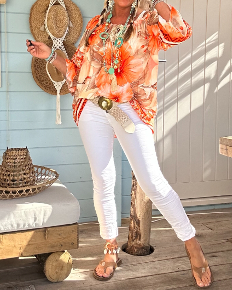 Bluse Off-Shoulder Resortprint