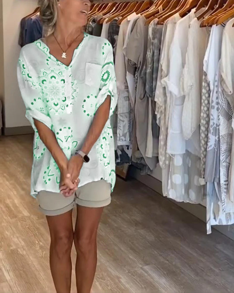 Bluse Alsidig V-Hals Printet Halve Ærmer