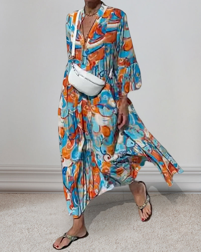 Kjole med lange ærmer og v-udskæring