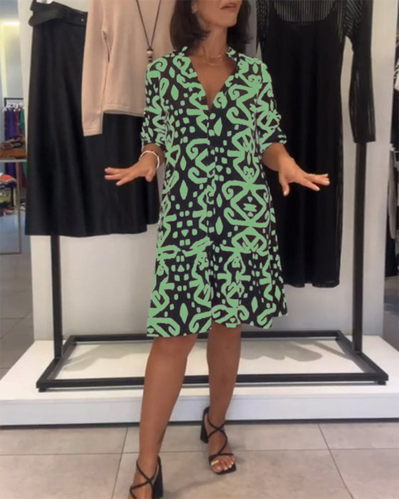 Kjole V-Hals Elegant Printet